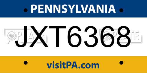 JXT6368 Pennsylvania License Plate