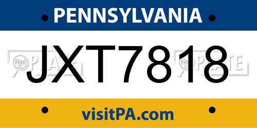 JXT7818 Pennsylvania License Plate