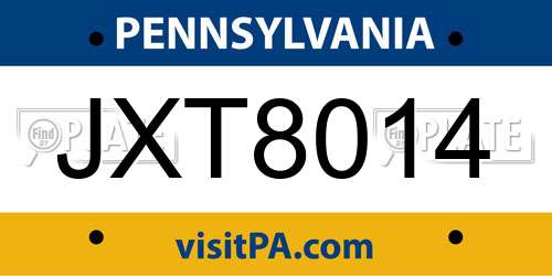 JXT8014 Pennsylvania License Plate