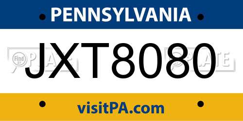 JXT8080 Pennsylvania License Plate