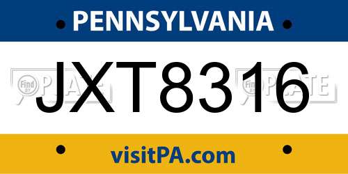 JXT8316 Pennsylvania License Plate