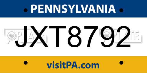 JXT8792 Pennsylvania License Plate