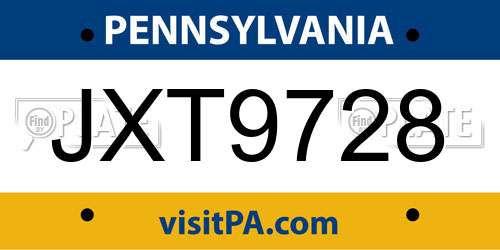 JXT9728 Pennsylvania License Plate