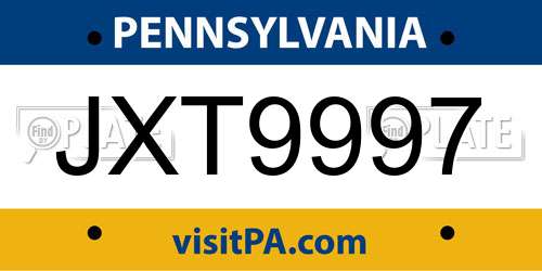 JXT9997 Pennsylvania License Plate