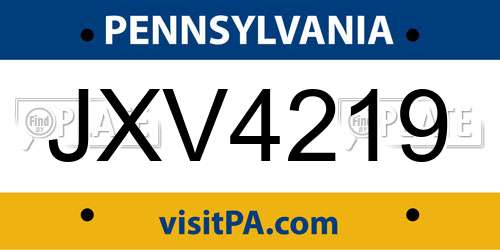 JXV4219 Pennsylvania License Plate