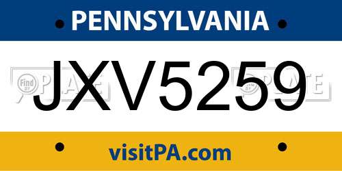 JXV5259 Pennsylvania License Plate
