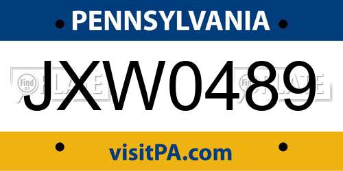 JXW0489 Pennsylvania License Plate