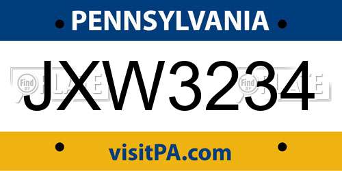 JXW3234 Pennsylvania License Plate