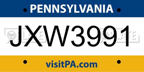 JXW3991 Pennsylvania License Plate
