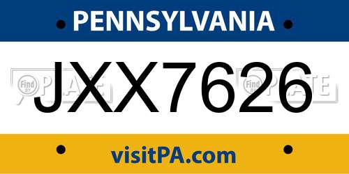 JXX7626 Pennsylvania License Plate