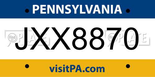 JXX8870 Pennsylvania License Plate