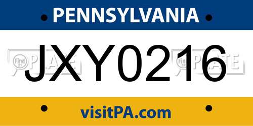 JXY0216 Pennsylvania License Plate