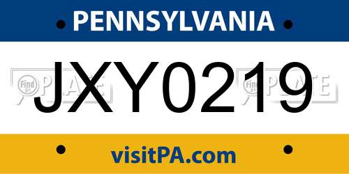 JXY0219 Pennsylvania License Plate
