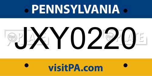 JXY0220 Pennsylvania License Plate