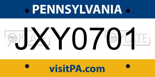 JXY0701 Pennsylvania License Plate