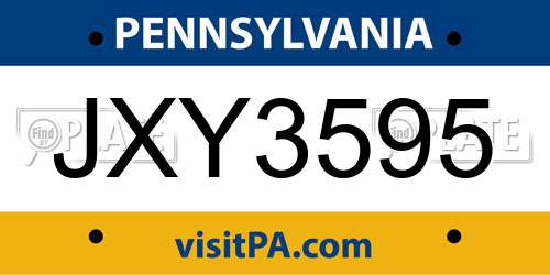 JXY3595 Pennsylvania License Plate