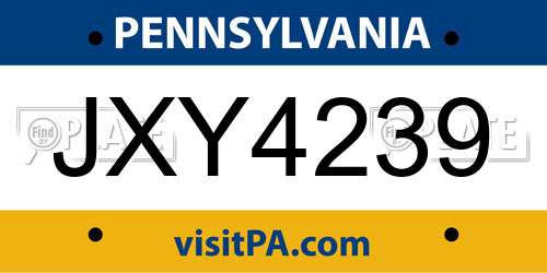 JXY4239 Pennsylvania License Plate