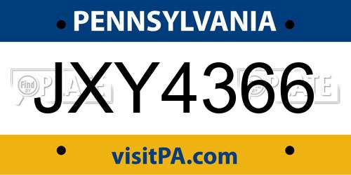 JXY4366 Pennsylvania License Plate