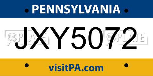 JXY5072 Pennsylvania License Plate