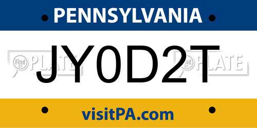 JY0D2T Pennsylvania License Plate