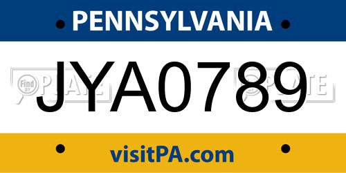 JYA0789 Pennsylvania License Plate