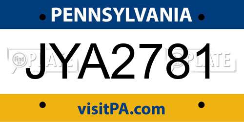 JYA2781 Pennsylvania License Plate
