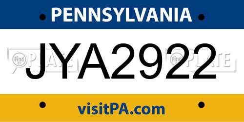 JYA2922 Pennsylvania License Plate