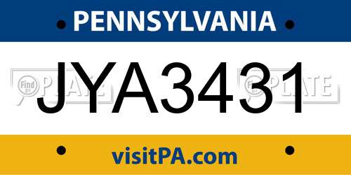 JYA3431 Pennsylvania License Plate
