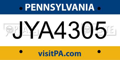 JYA4305 Pennsylvania License Plate