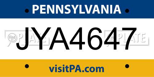 JYA4647 Pennsylvania License Plate