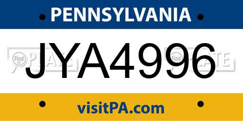 JYA4996 Pennsylvania License Plate