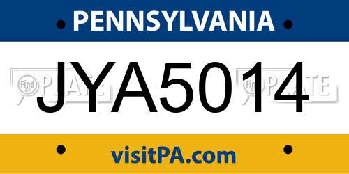 JYA5014 Pennsylvania License Plate