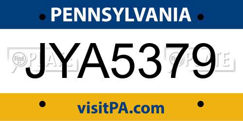 JYA5379 Pennsylvania License Plate