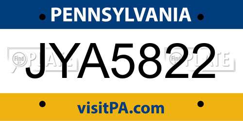 JYA5822 Pennsylvania License Plate