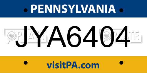 JYA6404 Pennsylvania License Plate