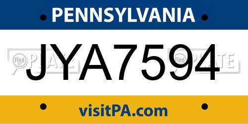 JYA7594 Pennsylvania License Plate
