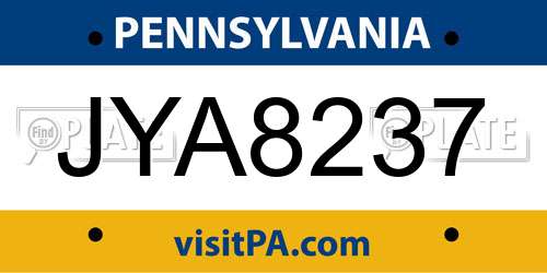 JYA8237 Pennsylvania License Plate