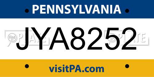 JYA8252 Pennsylvania License Plate
