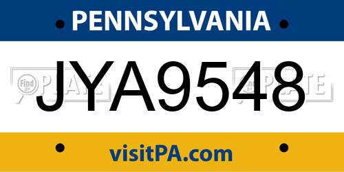 JYA9548 Pennsylvania License Plate