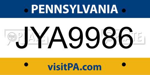 JYA9986 Pennsylvania License Plate