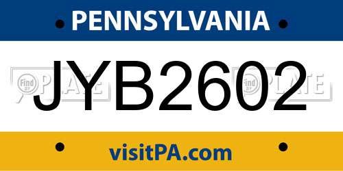 JYB2602 Pennsylvania License Plate