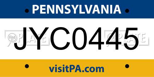 JYC0445 Pennsylvania License Plate