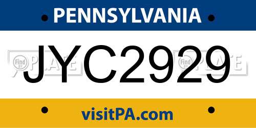 JYC2929 Pennsylvania License Plate