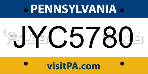 JYC5780 Pennsylvania License Plate