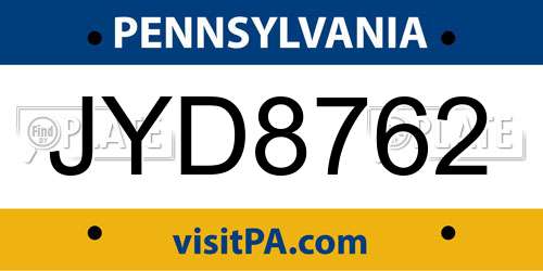 JYD8762 Pennsylvania License Plate