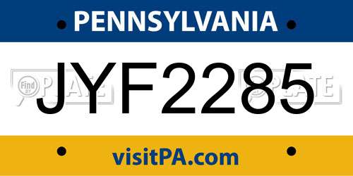 JYF2285 Pennsylvania License Plate