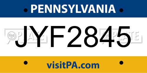 JYF2845 Pennsylvania License Plate