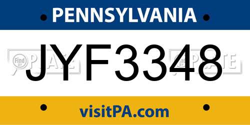 JYF3348 Pennsylvania License Plate