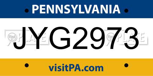 JYG2973 Pennsylvania License Plate