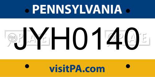 JYH0140 Pennsylvania License Plate